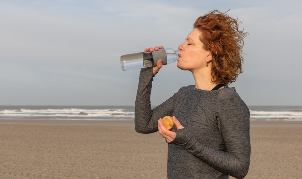 Impact borosilicaat glazen fles met bamboe deksel