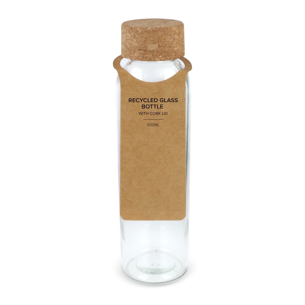Gerecycled glazen fles met kurken dop 500ml