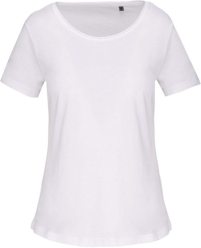 Kariban Bio dames-t-shirt kraag met onafgewerkte rand korte mouwen