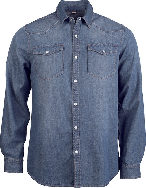 Kariban Heren denim overhemd lange mouwen